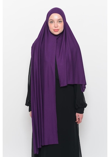 Hazır Pratik Geçmeli Lüks Düz Penye Şal Çapraz Hizalı Mürdüm