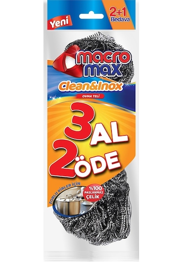 Macromax Clean & Inox Çelik Ovma Teli 3 Adet