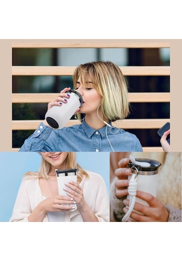 350 Ml Paslanmaz Çelik Bardak Termos, Çift Katmanlı, Sızdırmaz Kapaklı Krem