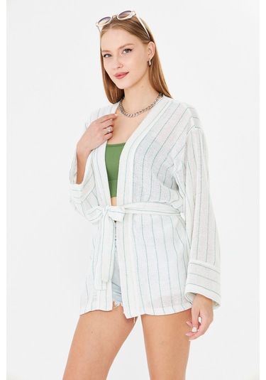 Armonika Kadın Açık Yeşil Kemerli Kimono Arm-25y001073