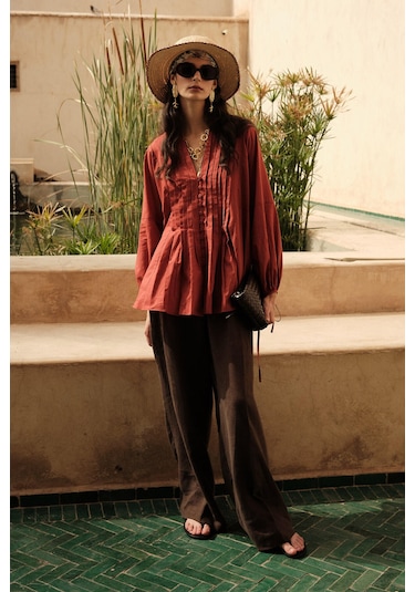 Manuka Nervür Detaylı Vual Tunik Turuncu