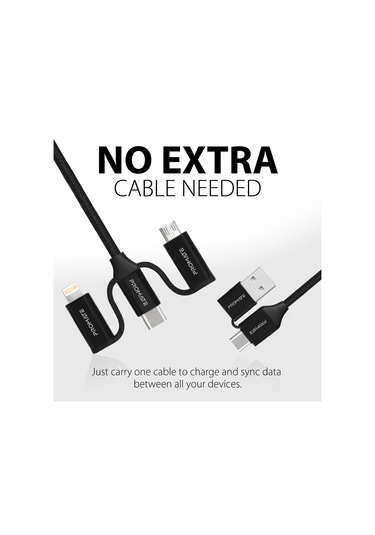 Promate Universal Lightning Type-C Micro-USB Şarj Kablosu Siyah