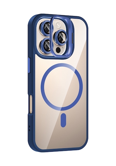 Adige İphone Uyumlu 16 Pro Max Kılıf Etro Standlı + Kamera Lens Koruyucu Lacivert