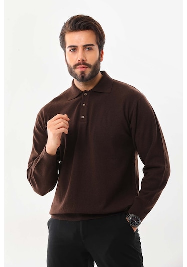 Ersin Triko Erkek Polo Yaka Yün Kazak 4135 Kahverengi