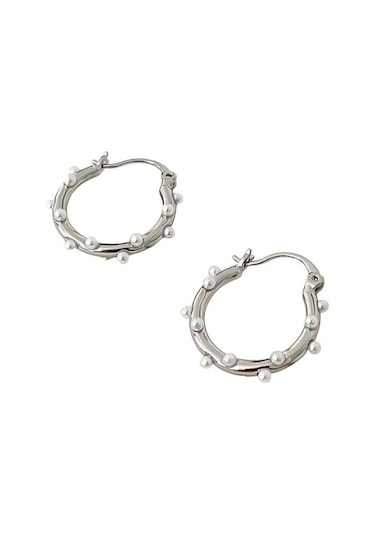 İncili Vintage Kadın Çelik Küpe Gümüş Renk Çelik