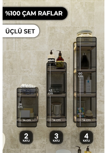 Bino Bino Duvar Rafı 3 Lü Mini Set Doğal Ahşap Yatak Odası Dekoratif S