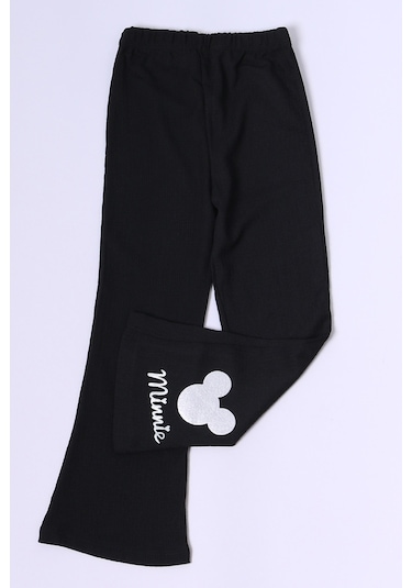 Kız Çocuk Tayt İspanyol Paça Karakter Nakışlı F15 Siyah