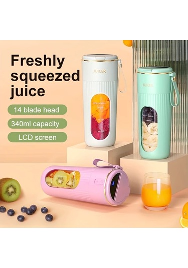 Elmpaly Yeşil Usb Şarjlı Portatif Elektrikli Meyve Suları Blenderı Mutfak Şarj