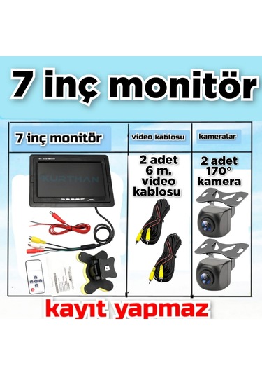 7'' Ekran + 2 Adet 170'' Geniş Açılı Kamera Set Kayıt Yapmaz 12v