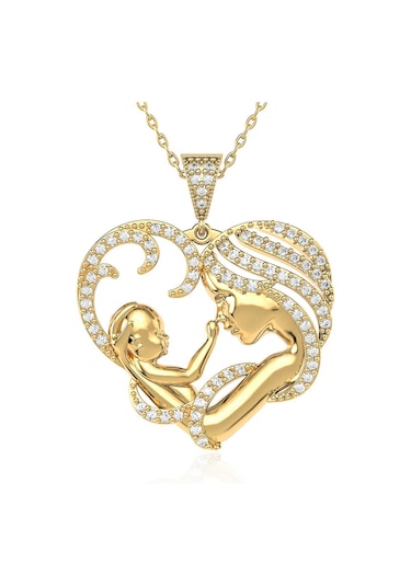 İndigo Takı Kalpli Anne Bebek Altın Kaplama Gümüş Kolye
