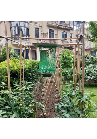 Xiyyadms Demir Tel Ve Gazlı Malzeme Yeşil Sinek Tutma Kafesi, Yem Tablası İle 1 Adet