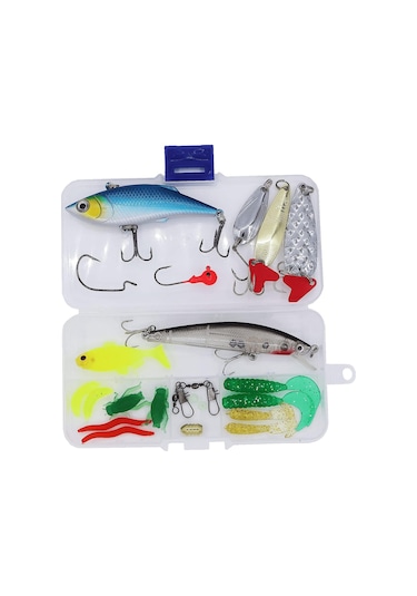 Valkyrie 24 Parça Sahte Olta Yem Ve Aksesuar Seti Silikon Rapala Jig Kaşık