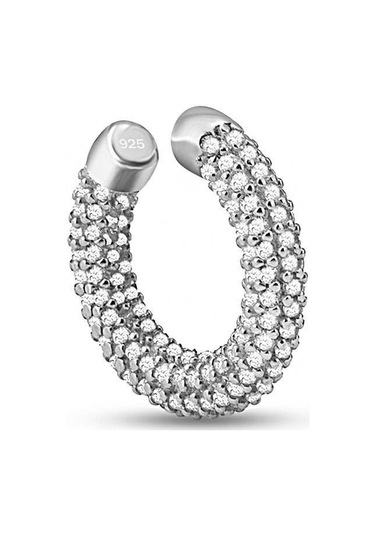 Halka Gümüş Kıkırdak Küpe  Rodyum