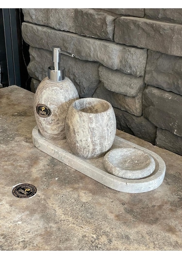 Silver Traverten Oval 4,lü Banyo Seti Yeni Beyaz