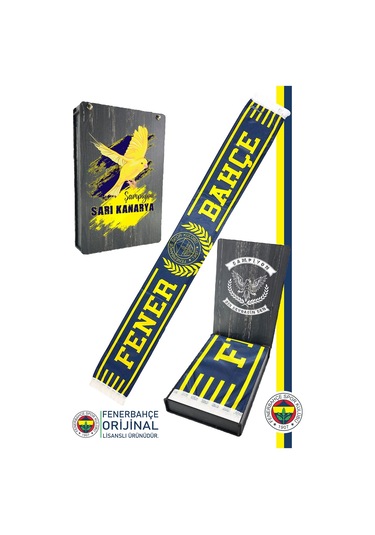 Fenerbahçe Lisanslı Since 1907 Fenerbahçe Şal Atkı Kanarya Baskılı Ahşap Kutulu Sarı - Lacivert