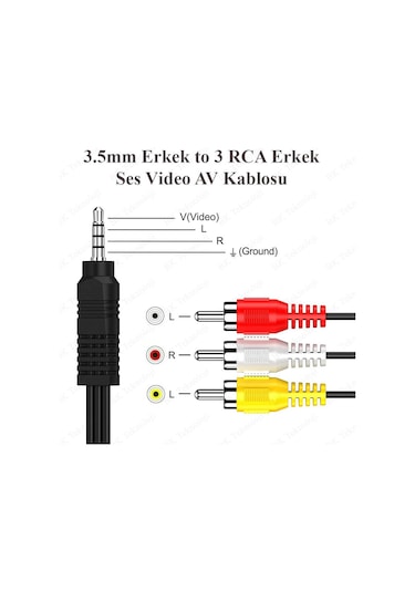 3.5mm Erkek To 3 Rca Erkek Ses Video Av Kablosu - 1,2 Metre