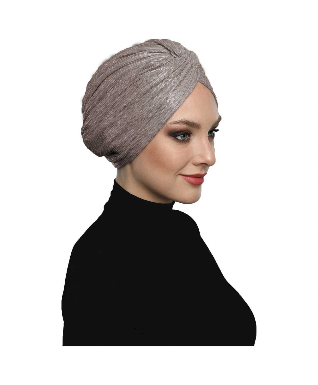 Simli Çapraz Astarlı Kahve Hazır Türban Tesettür Bone Kahve