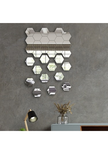 Ayna | Düz Ayna | 30'Lu Takım Altıgen Ayna Şeffaf