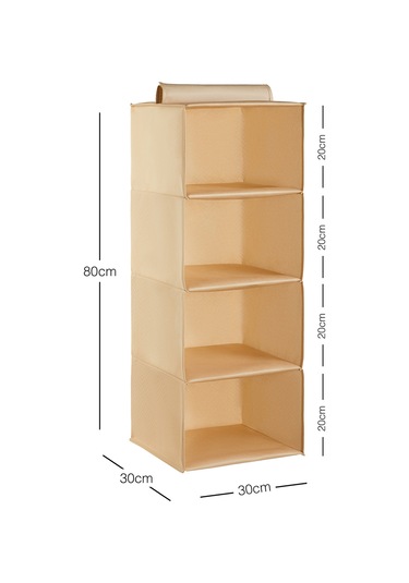 Ocean Home Textile 4 Katlı Bej Balıksırtı Dolap İçi Düzenleyici 30 x 30 x 80 cm