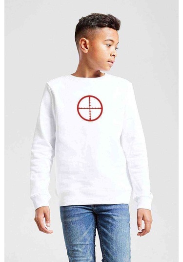 Snipper Target Baskılı Unisex Çocuk Beyaz Sweatshirt Beyaz