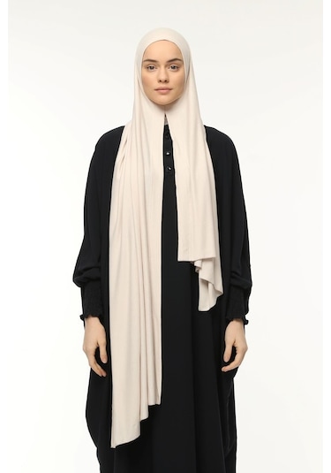 Hazır Pratik Geçmeli Lüks Organik Düz Penye Şal Çapraz Hizalı Koyu Krem