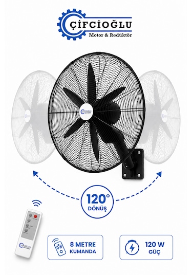 Çifçioğlu Siyah Duvar Vantilatörü 20 İnç 50 Cm Uzaktan Kumandalı 120 Watt