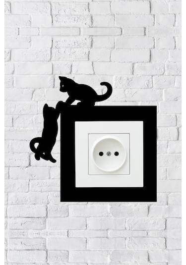 Kedi Priz Çerçevesi İç Ölçü 8,4x8,4 Cm Dekoratif Priz Kenarlık Süsü - Anahtar Çerçevesi
