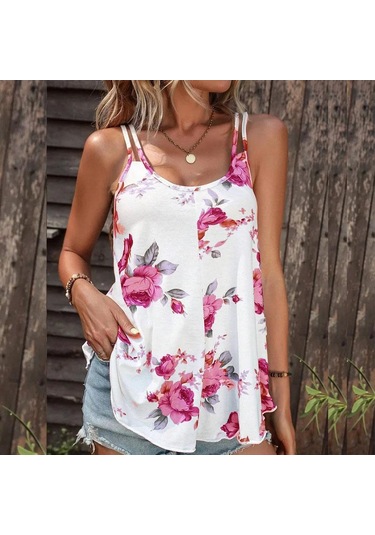 Kırmızı Yaz Kadın Kaşkorse Yelek Rahat Yuvarlak Yaka Kazak Dijital Baskı Üstleri Kaşkorse