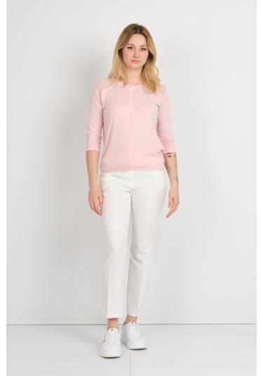 Sistas Kadın Omuz Ve Kolları Tül Detaylı Beli Lastikli Truvakar Kol Bluz 23321 Pudra Pudra