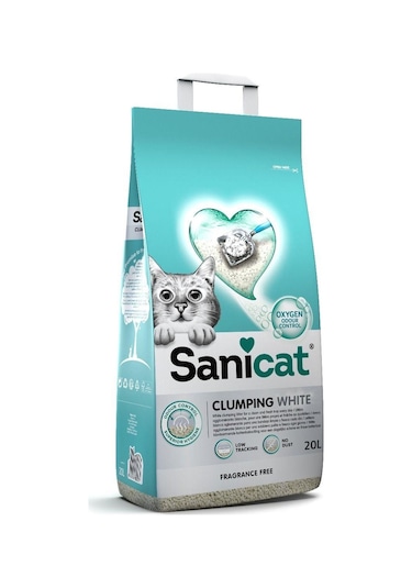 Sanicat Koku Kontrollü Topaklaşan Beyaz Tanecikli Bentonit Kedi Kumu 20 L