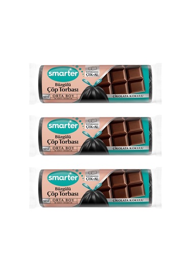 Smarter Çikolata Kokulu Büzgülü Orta Boy Çöp Torbası Siyah 3'lü