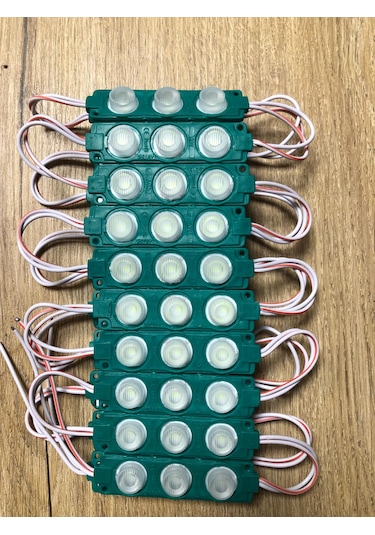 12 Volt 3 Lü 3 Watt Geniş Lensli 3030 Modül Led 10 Adet Yeşil