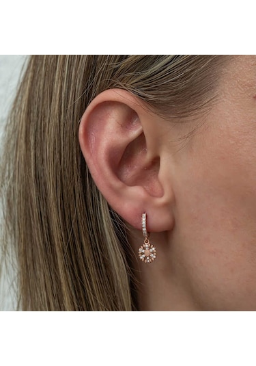 Gümüş Sallantılı Rose Kar Tanesi Kadın Küpe 14 MM-Gümüş