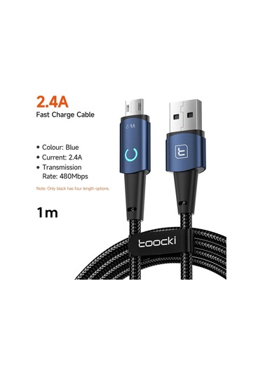 Toockitoocki Mikro Usb Kablo Samsung Uyumlu S10 2.4a Hızlı Şarj Veri Kablosugökyüzü Mavi90 Cm