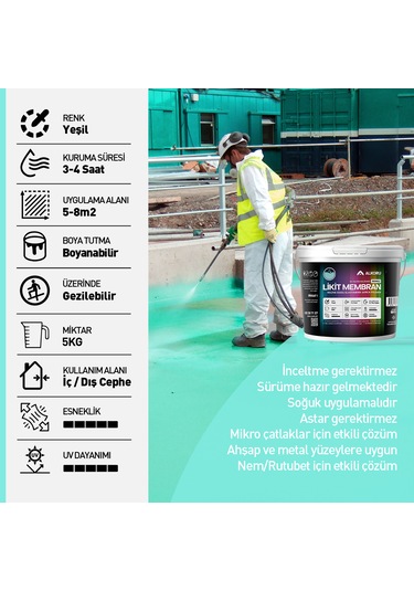 Alkoru 5 Kg Yeşil Likit Membran Renkli Reçine Esaslı