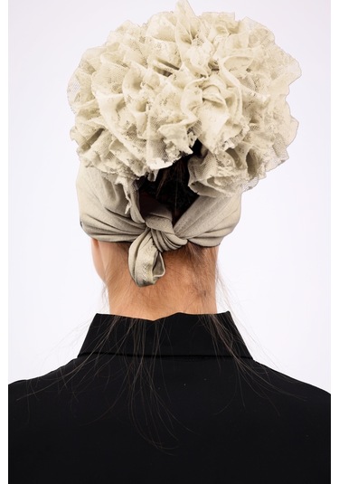 Kaymayan Fırfırlı Silikonlu Dikişsiz Bone Krem - Kaymaz Kadın Tesettür Bağlamalı İç Bone Krem