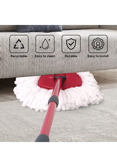 Padalink 6 Adet Mikrofiber Döner Mop Başkanı + 1 Adet Mop Tabanı - 360 Derece Temizleme, Zımparalı Olmayan, Makine Yıkama Uygun, Sert Zeminler İçin