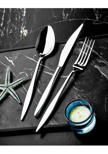 Özlife Ela Dzel-392 Sade Parça Kaşık Çatal Bıçak Takımı 12 Kişilik