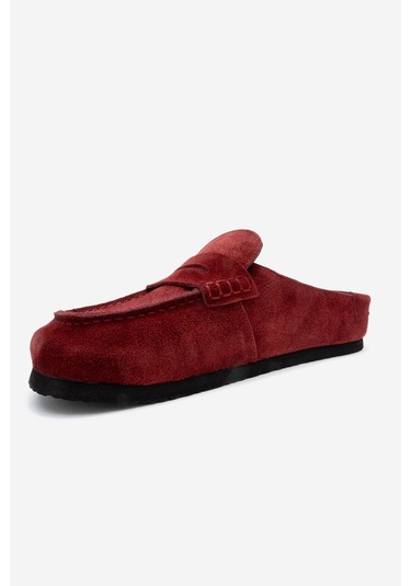 Prıva Bordo Süet Hakiki Deri Kadın Terlik Bordo