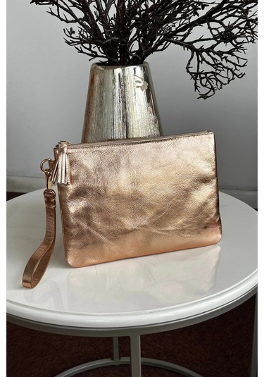 Hakiki Deri Kadın Clutch Çanta 9121 Sarı