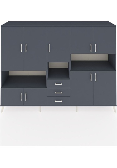 Hyperion Dolap 13 Raflı 3 Çekmeceli 9 Kapaklı 220x44x163 Antrasit Antrasit-antrasit