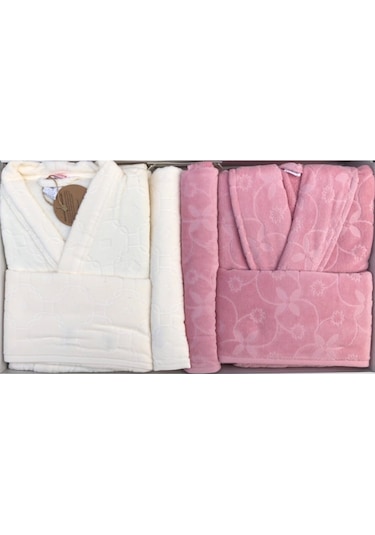 Özdilek Pamuk Aile Bornoz Seti-Wildy Ekru Pudra Ekru - Pudra