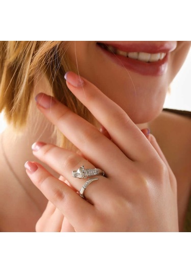 Blackcraft 925 Ayar Gümüş Ayarlanabilen Kaplan Figürlü Kadın Yüzük Bc-2698e5 Renkli