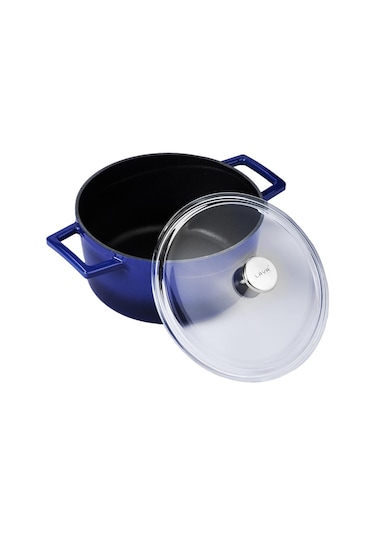 Lava Döküm Yuvarlak Tencere Cam Kapaklı Glaze 28 CM