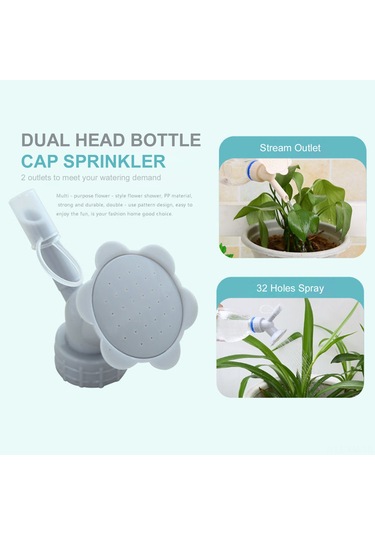 Ximistore9 Gri 27mm Çift Başlı Sulama Başlığı, İçecek Şişelerine Uyumlu, 32 Delikli Sprey Ve Akışlı Su Atımı, Bahçe Bitkileri Sulama Aleti