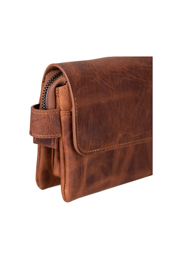 Prestige Hakiki Deri, El Yapımı, Telefon Bölmeli, Erkek El Çantası, Antik Kahve Kahverengi