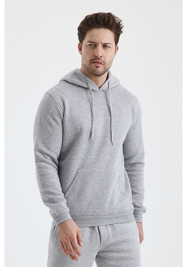 Monox Erkek Kapşonlu 3 İplik Sweatshirt Gri