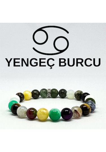 Yengeç Burcu Bilekliği 8mm Doğaltaş Bileklik - 16 Cm Çok Renkli