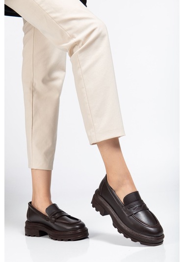 746-759 Kahve Günlük Yüksek Tabanlı Loafer Ayakkabı Açık Kahverengi