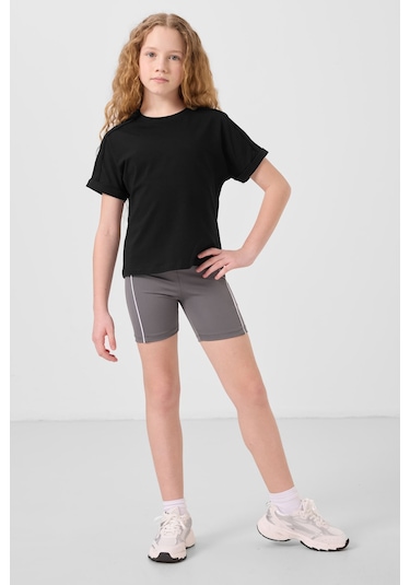 Tommylife Koyu Gri Esnek Standart Fit Basic Performans Kız Çocuk Tayt - 75189 Koyu Gri